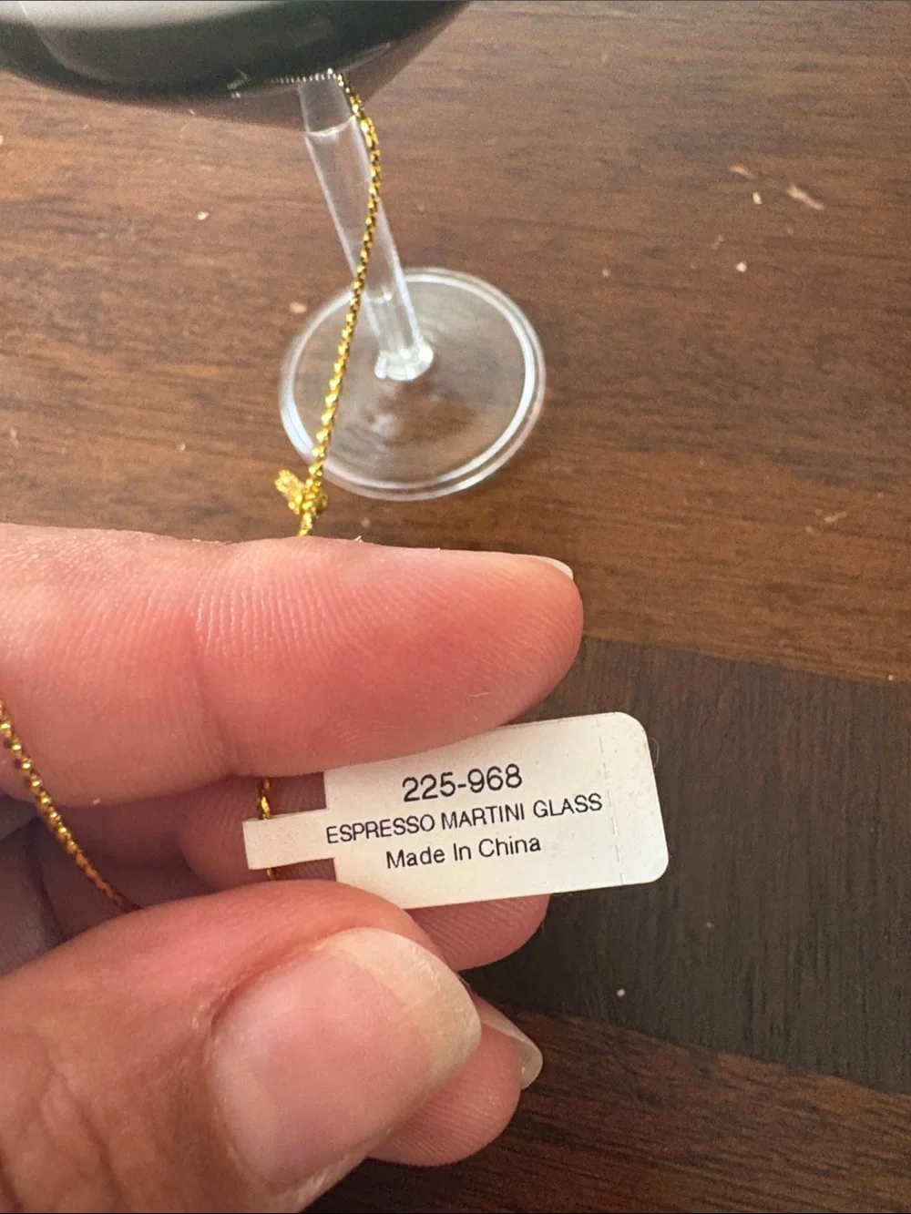 Crate&Barrel Espresso Martini Glass Ornament with Gold Rim